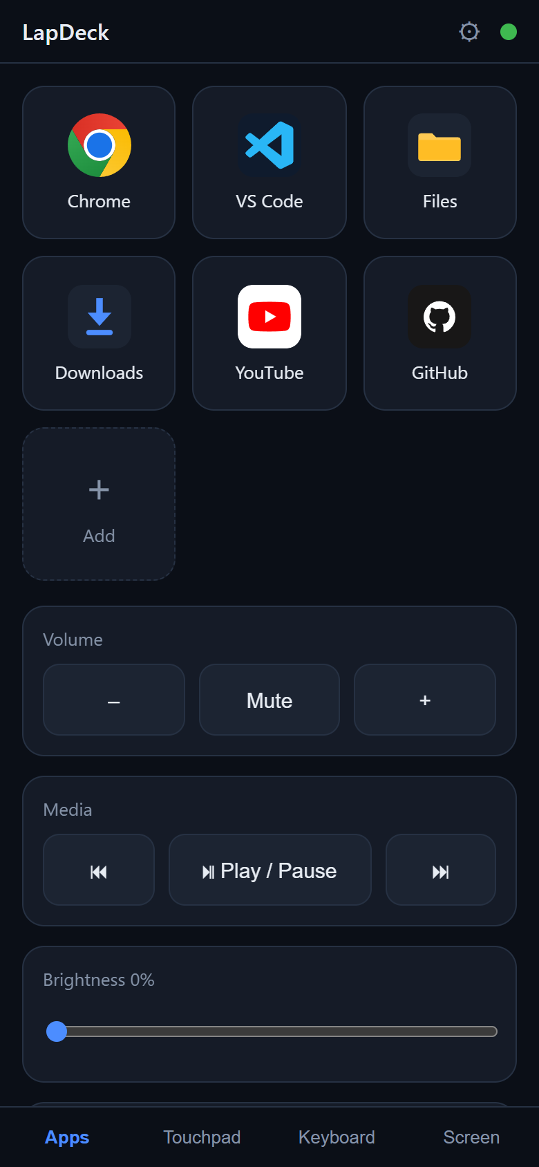 LapDeck app launcher screen on a phone