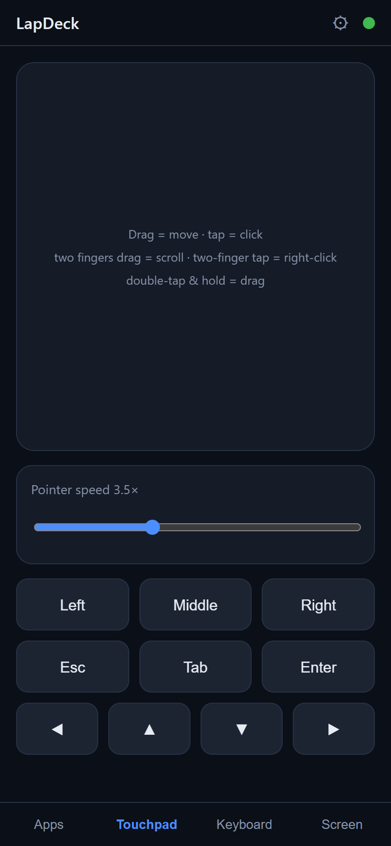 LapDeck touchpad screen on a phone
